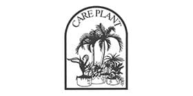 A black and white picture of the care plant logo.