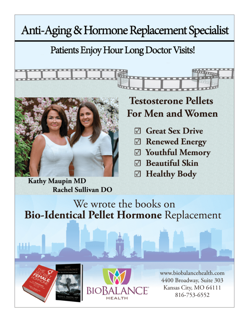 A poster of two women with the book bio-identical pellet hormone replacement.