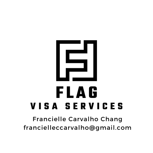 A black and white logo of flag visa services.